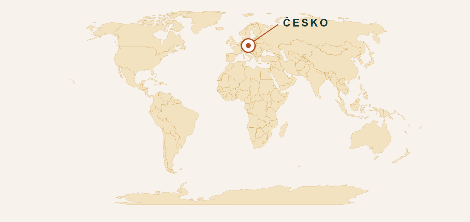 Mapa světa s vyznačeným Českem